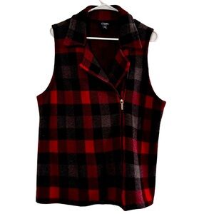 Chaps | Women’s Red & Black Buffalo Check Asymmetrical Zip Vest Size XL